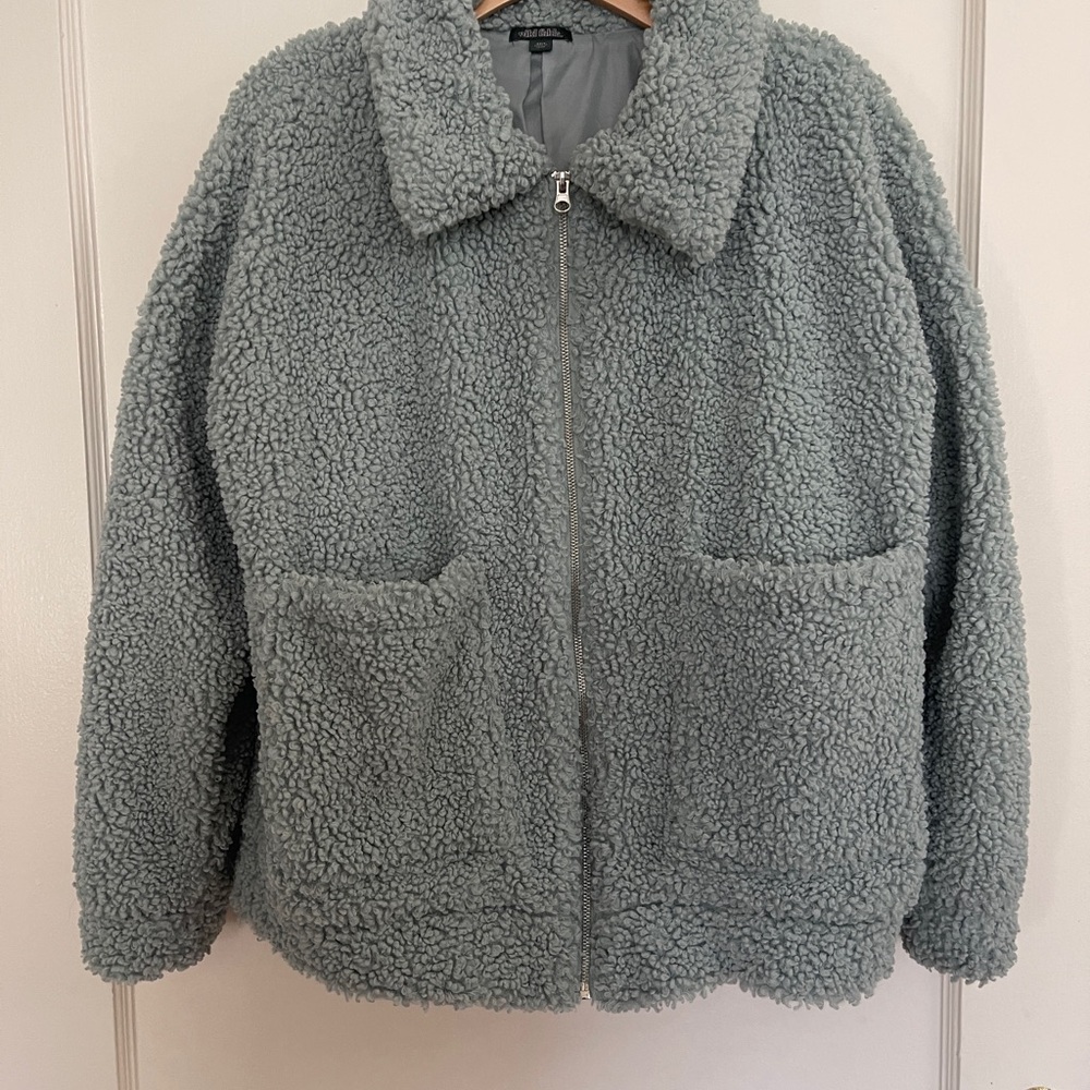 wild fable Plush Teddy Zip-Up Jacket - Light Blue